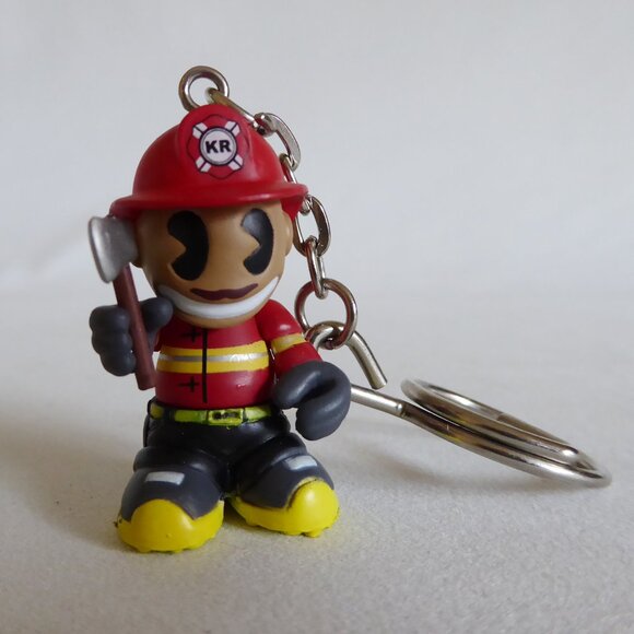 NEW 2008 KID ROBOT SUPERMINI SERIES 4 DESIGNER ART KEYCHAIN FIREMAN w AX “FDKR” - Picture 2 of 6
